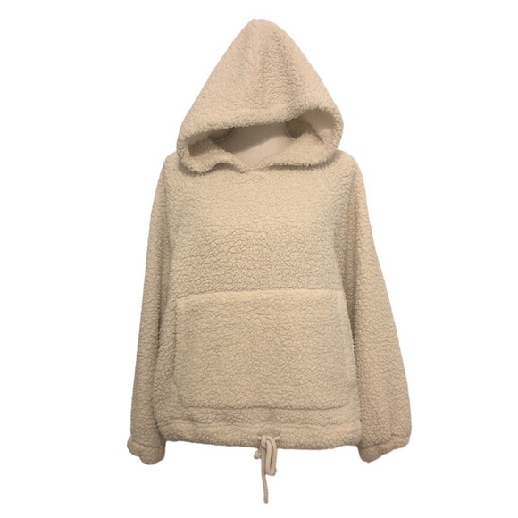 AMERICAN EAGLE OUTFITTERS Sweatshirt Women's Medium Beige Teddy Pullover Hoodie - Picture 4 of 9